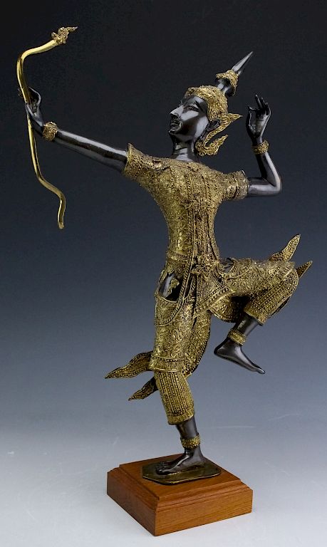 Appraisal: Siam Thai Figural Archer Bronze Art Sculpture Bronze sculpture of