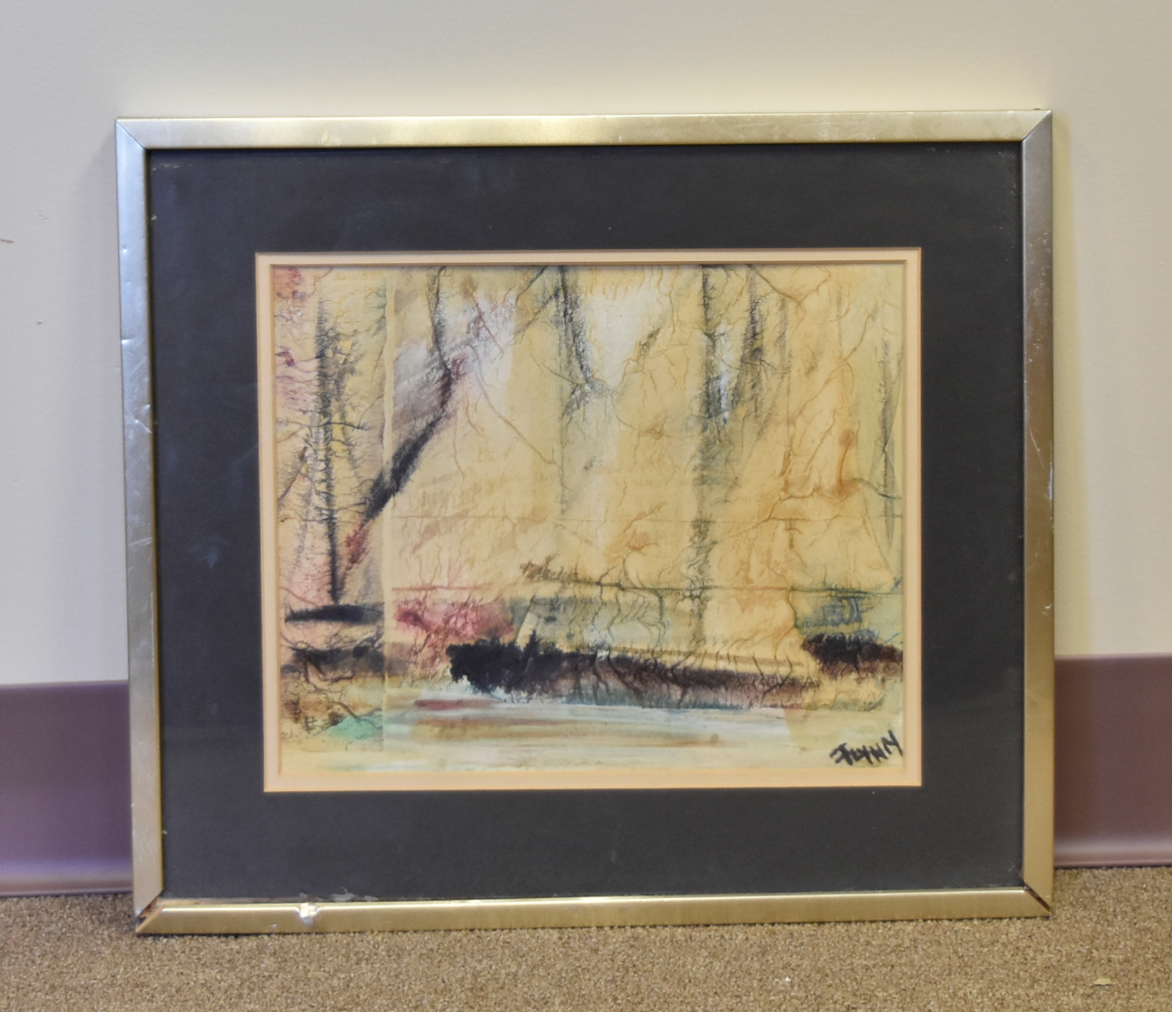 Appraisal: an abstract oil painting of an outdoor forest scene with