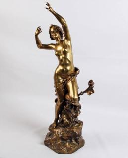 Appraisal: G OBIOLS ART NOVEAU GILT BRONZE NUDE ART NOVEAU GILT