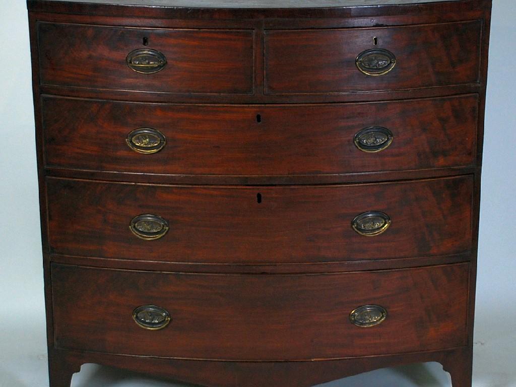 Appraisal: LATE GEORGIAN MAHOGANY BOW FRONTED CHEST OF DRAWERS the shaped