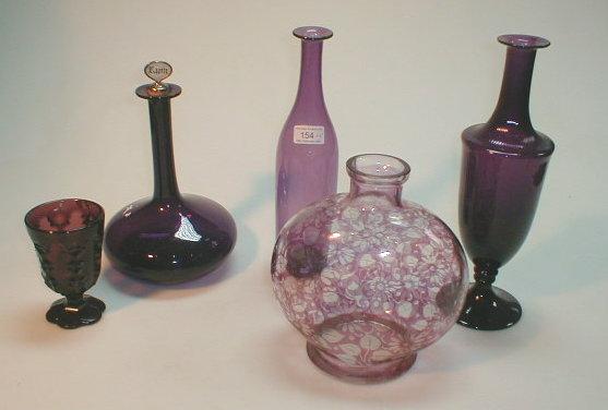 Appraisal: Amethyst glass - two bottles goblet and a patterned vase