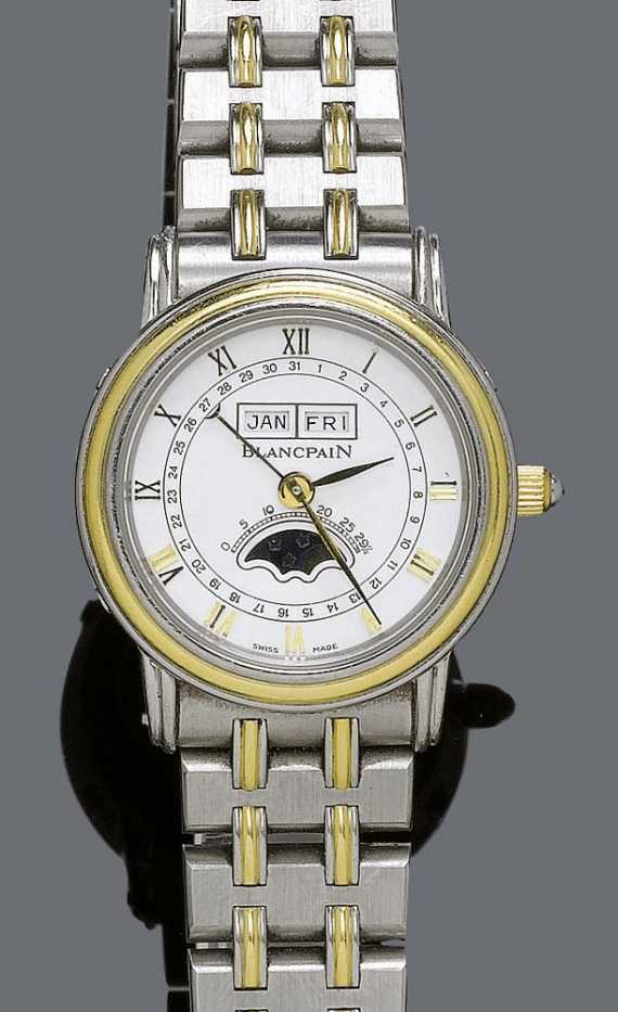 Appraisal: LADY'S WRISTWATCH AUTOMATIC BLANCPAIN WITH MOON PHASE s Steel and