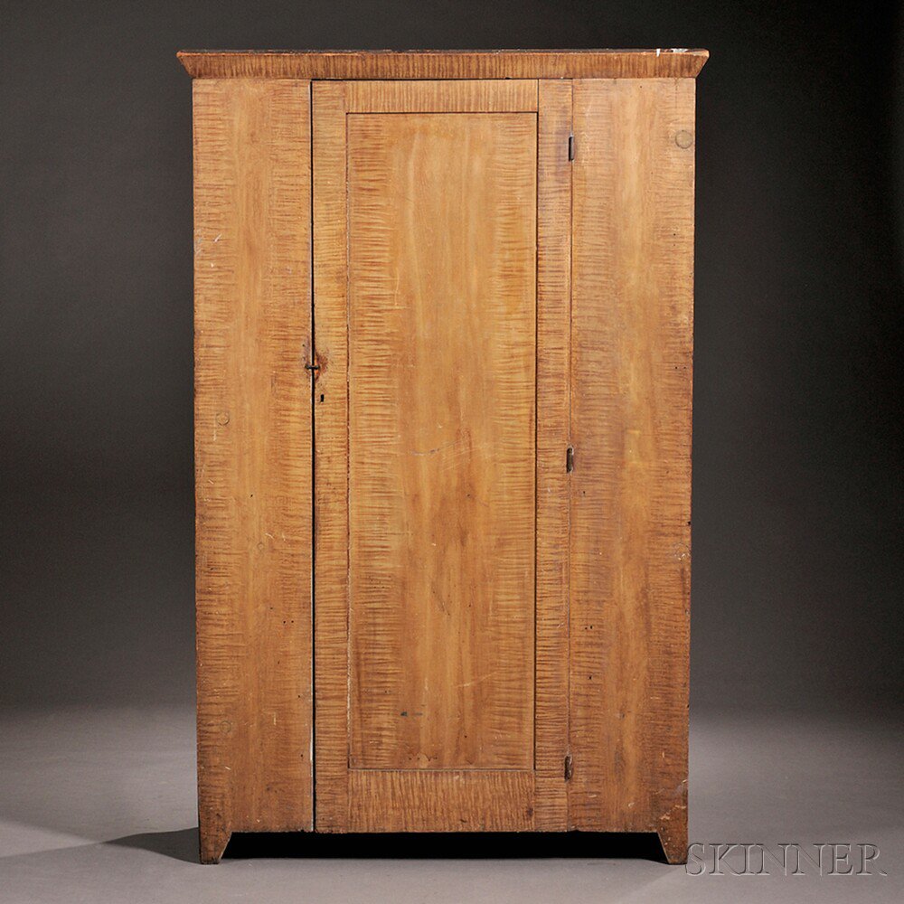 Appraisal: Tiger Maple Grained Clothes Cupboard New England early th century