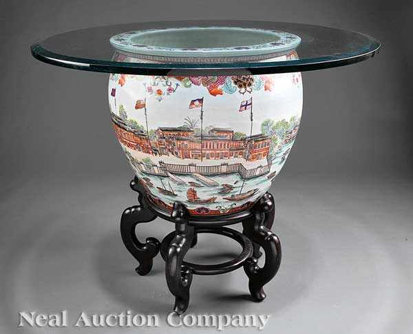 Appraisal: A Large and Decorative Chinese Export Style Porcelain Fishbowl Guangxu