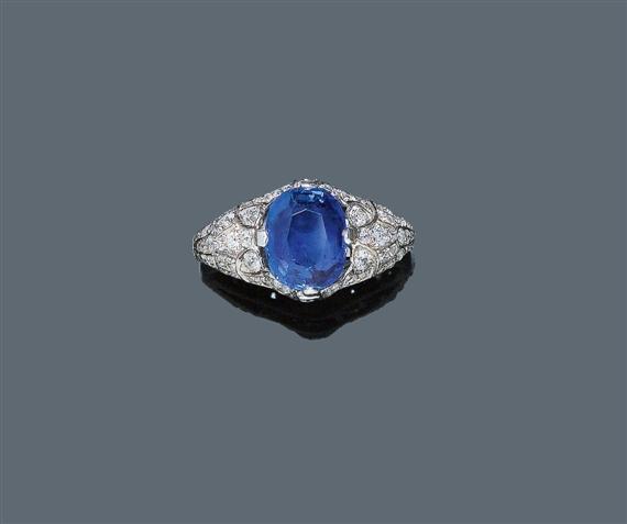 Appraisal: BURMA SAPPHIRE AND DIAMOND RING ca Platinum shank white gold