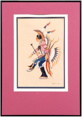 Appraisal: Stephan Mopope gouache Native American Oklahoma - Kiowa dancer wearing