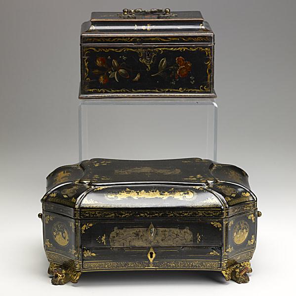 Appraisal: TWO ASIAN BLACK LACQUER BOXESOne fitted as a jewelry box