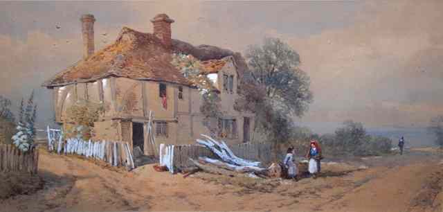 Appraisal: THOMAS CHARLES LEESON ROWBOTHAM - Figures outside a country cottage