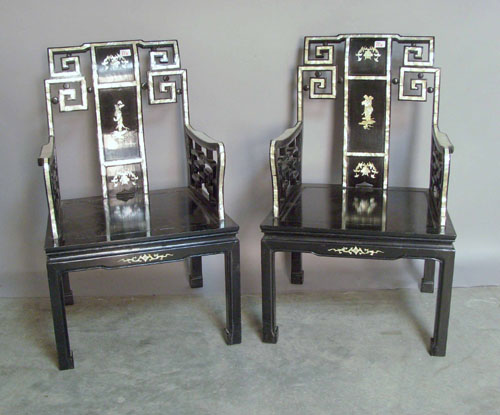 Appraisal: Pair of Chinese ebonized and mother of pearl armchairs