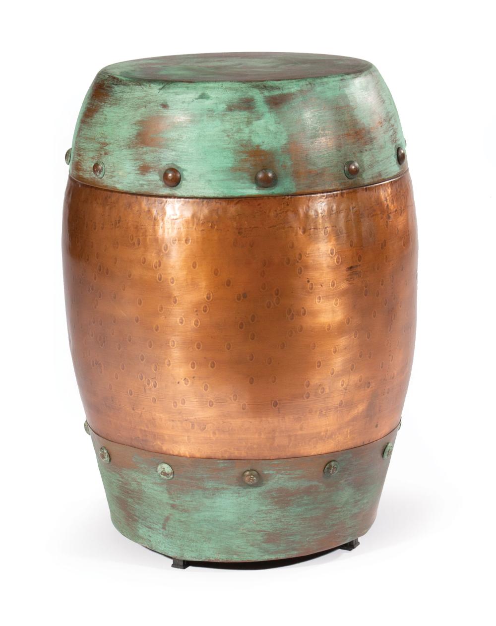 Appraisal: Copper Garden Seat drum form verdigris patinated bands h in