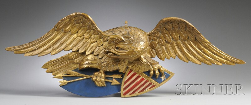 Appraisal: Artistic Carving Co Gilt and Painted Pine Federal Eagle with