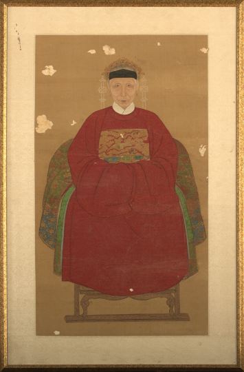 Appraisal: Chinese Framed Ancestor Portrait th century colors on silk depicting