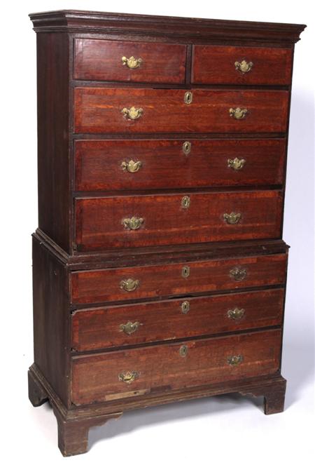 Appraisal: GEORGE III OAK AND BURR YEW WOOD CROSSBANDED CHEST ON