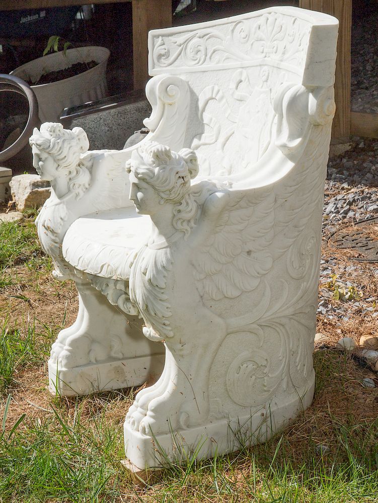 Appraisal: Neoclassical Revival Carved Marble Garden Chair th century probably Carrara