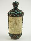 Appraisal: SCENT BOTTLE - Chinese silver and turquoise bead mounted carved