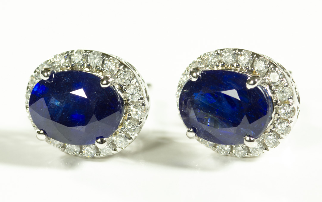 Appraisal: PAIR OF SAPPHIRE AND DIAMOND EARRINGS each k white gold