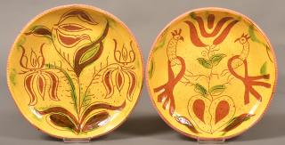 Appraisal: Breininger Pottery Sgrafitto Dec Plates Two Breininger Pottery Sgrafitto Decorated