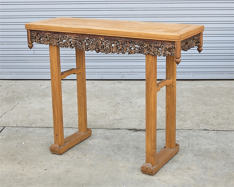 Appraisal: Chinese wood altar table carved openwork aprons x x approx