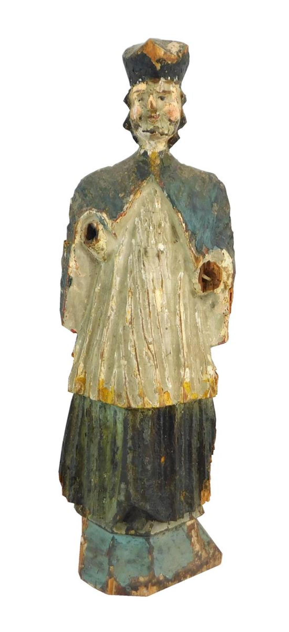 Appraisal: Carved wood and polychrome decorated figure of a saint in