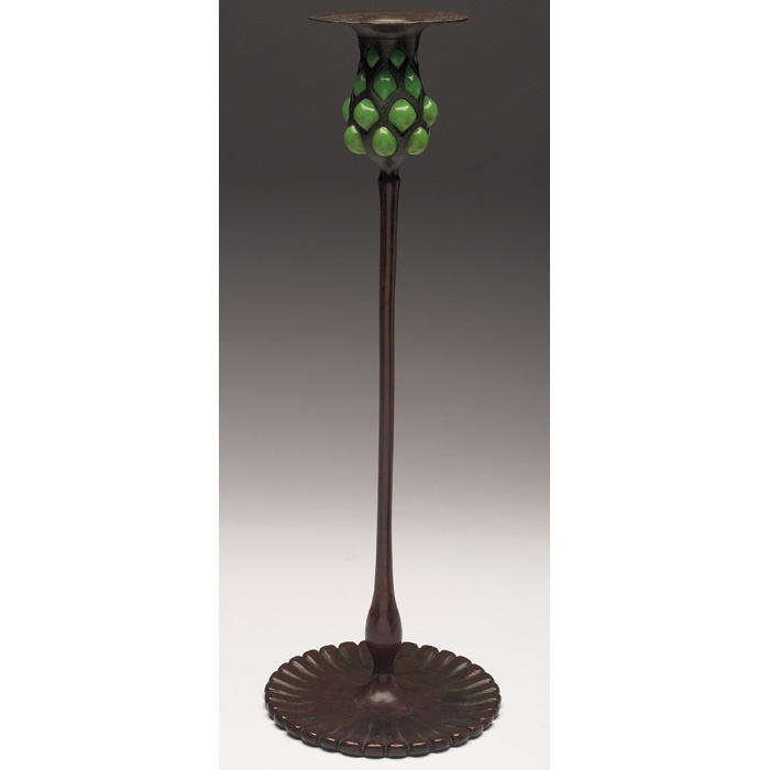 Appraisal: Exceptional Tiffany Studios candlestick bronze with blown green glass at