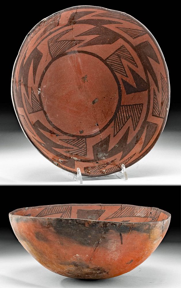 Appraisal: Prehistoric Anasazi Wingate Black-on-Red Pottery Bowl Native American southwestern United