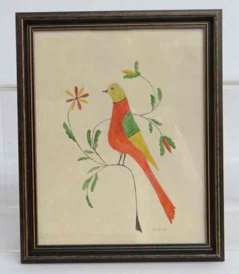 Appraisal: Watercolor ''Folk Art Bird'' by well know Ct artist Evelyn