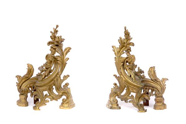 Appraisal: A pair of Louis XV style gilt bronze chenets height