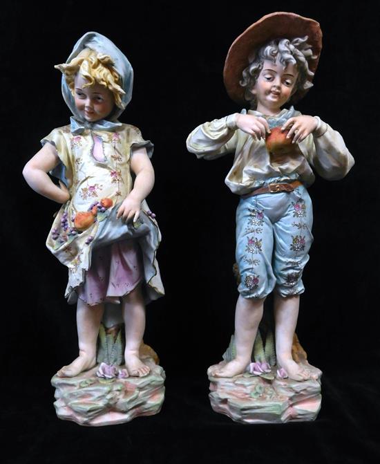 Appraisal: Pair th C Japanese bisque statues in Sicilian peasant dress