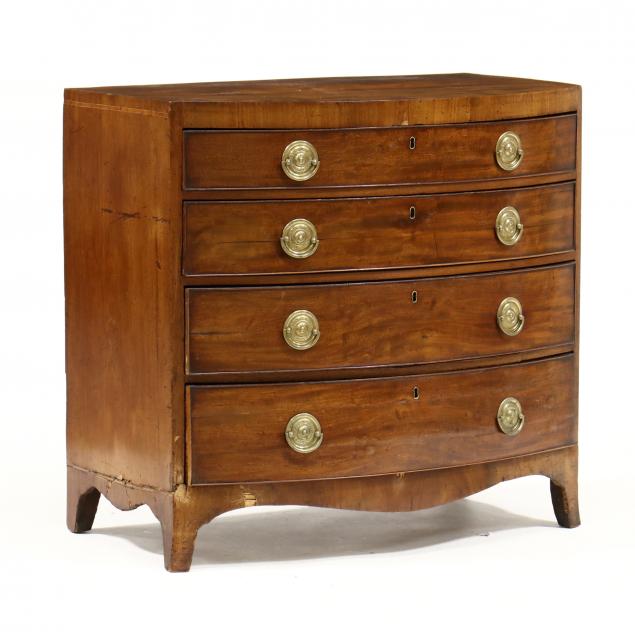 Appraisal: GEORGE III INLAID MAHOGANY BOW-FRONT CHEST OF DRAWERS Circa mahogany