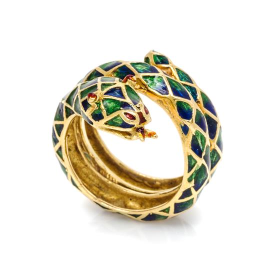 Appraisal: Sale Lot An Karat Yellow Gold and Polychrome Enamel Serpent