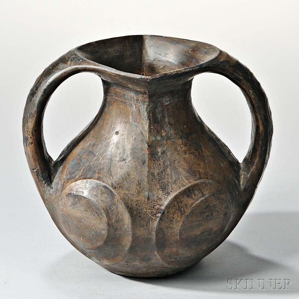 Appraisal: Black-glazed Earthenware Jar China early Han dynasty style double-handed amphora-form