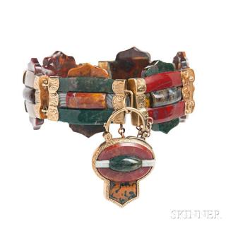 Appraisal: Antique Gold and Scottish Agate Bracelet composed of agate links