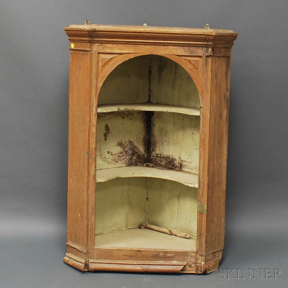 Appraisal: Small Open Hanging Corner Cupboard th century the projecting molded