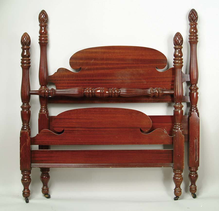 Appraisal: PAIR OF MAHOGANY PINEAPPLE POST TWIN BEDS AND ONE DRAWER