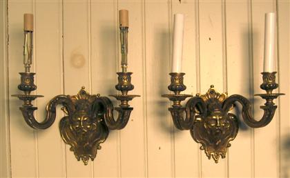 Appraisal: Pair of baroque style gilt bronze wall sconces The cartouche