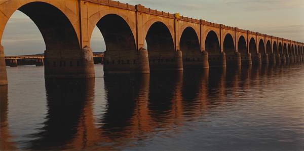 Appraisal: John Pfahl American born Evening Light on Railroad Viaduct Harrisburg