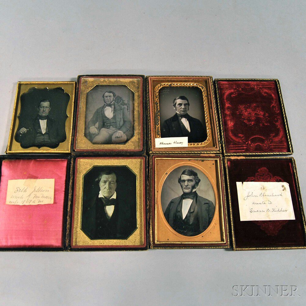 Appraisal: Five Quarter-plate Daguerreotype Portraits of Gentlemen three identified on labels