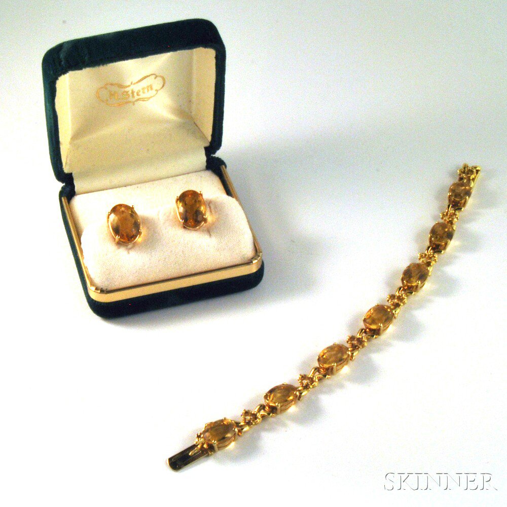 Appraisal: Two Pieces of Gold and Citrine Jewelry an kt gold