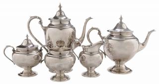 Appraisal: Five Piece Gorham Sterling Tea Service American round urn forms