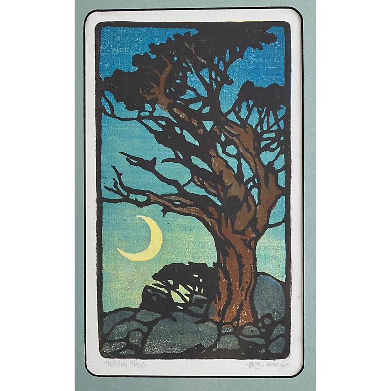 Appraisal: WILLIAM RICE Woodblock print Witch Tree Condition Report Excellent condition