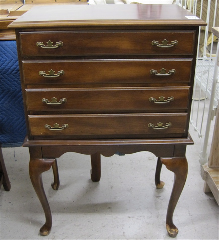 Appraisal: QUEEN ANN STYLE FLATWARE CHEST ON STAND American th century