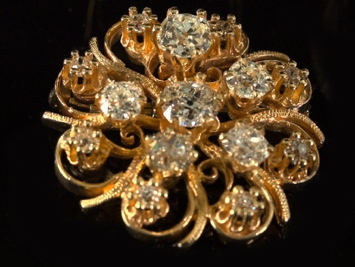 Appraisal: Fine American Fourteen-Karat Yellow Gold and Diamond Floral Brooch cast