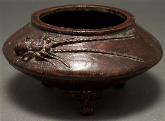 Appraisal: Japanese patinated bronze bowl late th century modeled in relief