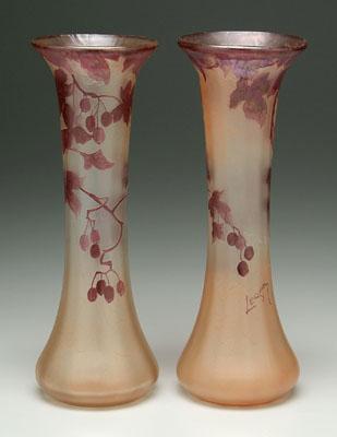 Appraisal: Pair Legras art glass vases cameo glass with purple enameled