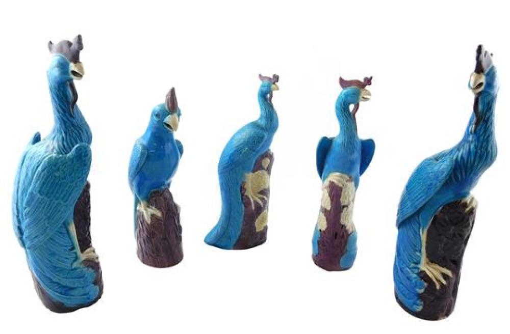 Appraisal: ASIAN Five large porcelain turquoise and purple figures Chinese th