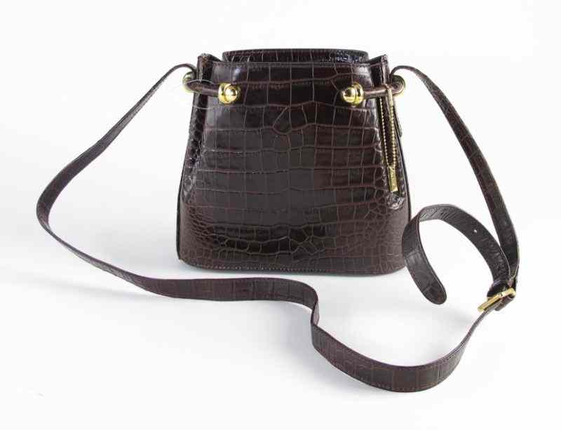 Appraisal: Italian Hardsided Leather Bucket Bag Ballydesigned as a crocodile embossed