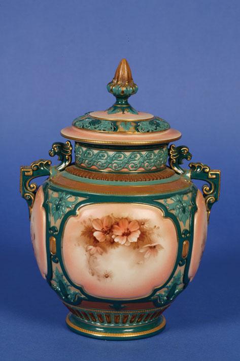 Appraisal: A HADLEY'S WORCESTER FAIENCE VASE AND COVER the ovoid body