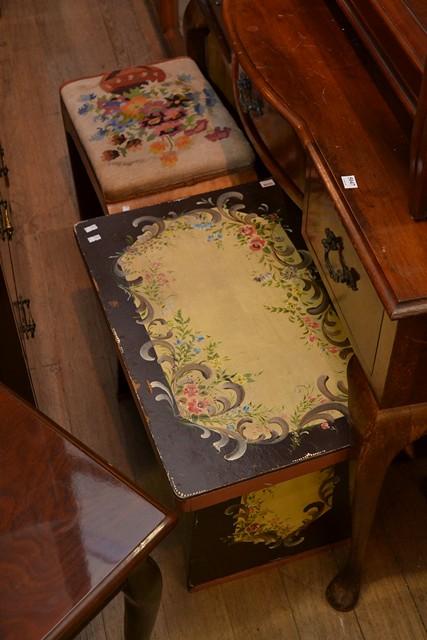 Appraisal: TWO STOOLS IN DECORATIVE TOPS ONE ART DECO WITH TAPESTRY