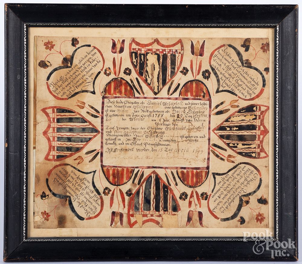 Appraisal: Martin Brechall ink and watercolor fraktur Martin Brechall ink and