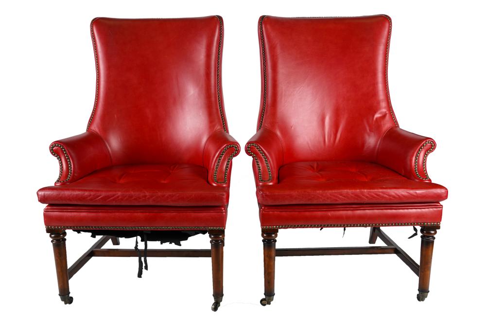 Appraisal: PAIR OF BARCLAY BUTERA GEORGIAN-STYLE WING CHAIRSone with manufacturer's label